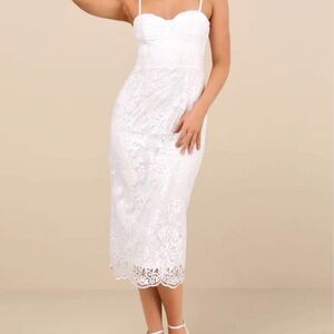 Lulu's White Lace Spaghetti Strap Midi Dress
